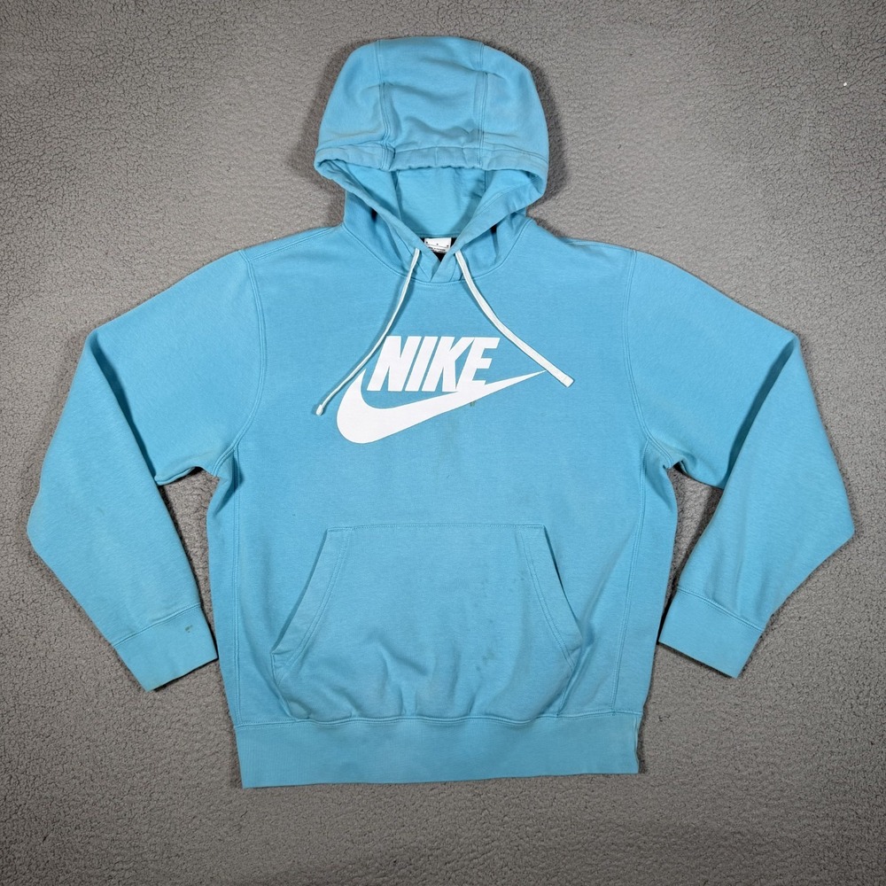 Nike Hoodie Mens Medium Blue Sportswear Club Fleece Pullover Sweatshirt Pockets